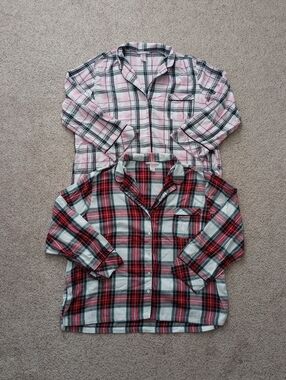Victoria's Secret 2 Plaid Pajama Tops Long Sleeve Pink Red